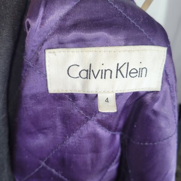 Calvin Klein Black Wool Blend Peacoat Purple Quilted Lining Womens Size 4 - Picture 7 of 10